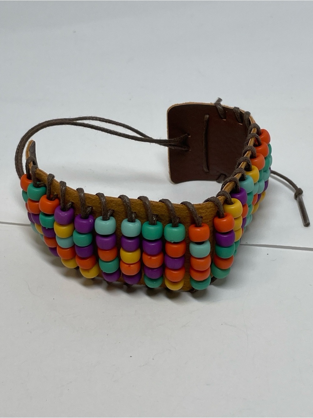Multicolor Abacus Style Beaded Faux Leather Wrap Bracelet Adjustable